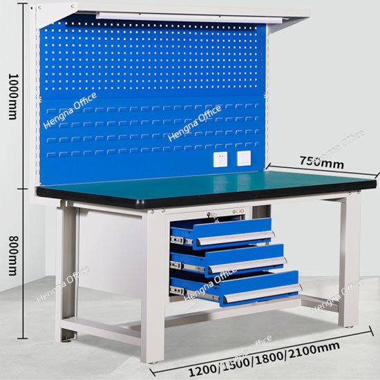Heavy-Duty Industrial Workbench with 3 Drawers and Pegboard Panels