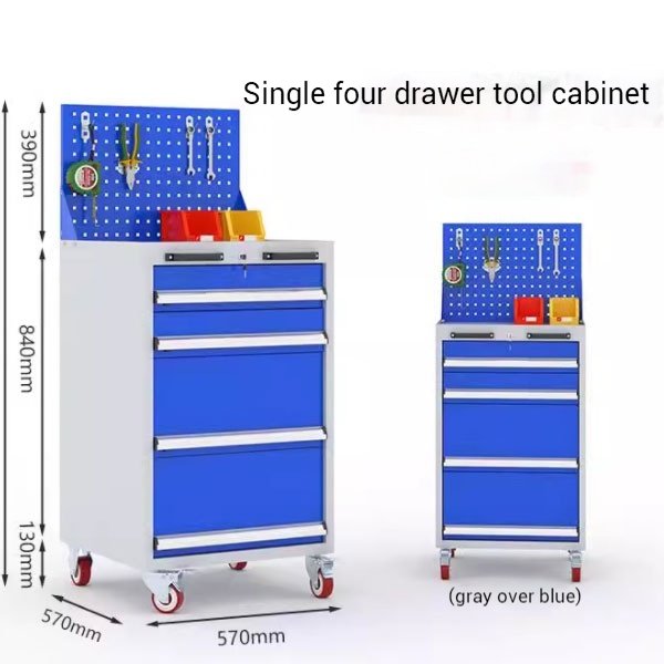 Heavy duty 4-drawer tool cart with pegboard top for machine shops