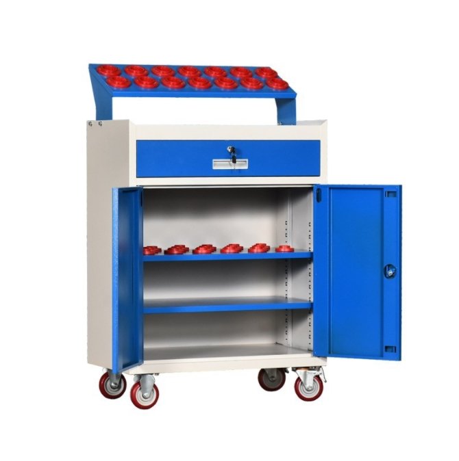Mobile Tool Station with Drawer & Cabinet – 5S Tool Control System with Pegboard Back Panel for Warehouse