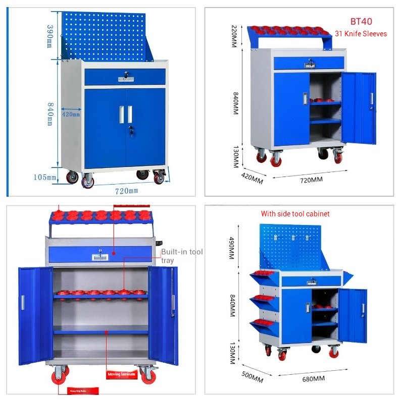 Professional Mechanic Service Cart with Lockable Storage & Hanging Board – 3-Tier Maintenance Trolley with Can Holders
