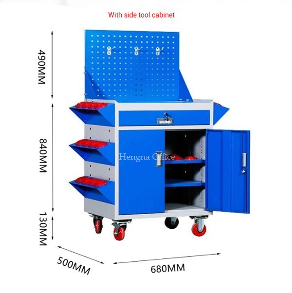 Industrial Steel Mobile Tool Cabinet with Pegboard & Side Organizers – Heavy Duty Rolling Workstation for Workshop | JunTuo
