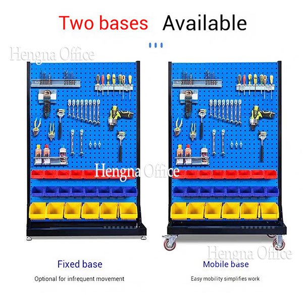 industrial single-sided tool storage rack with pegboard