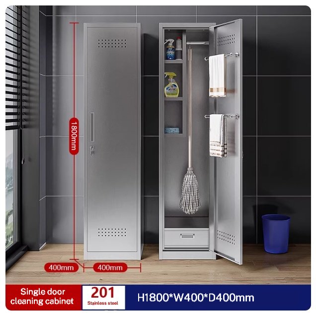 HNQJ51ig floor-standing cleaning supply cabinet| Premium Stainless Steel Storage for Commercial Cleaning Equipment 