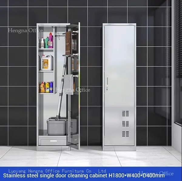 180cm tall stainless steel storage cabinet with dual lock and ventilation holes
