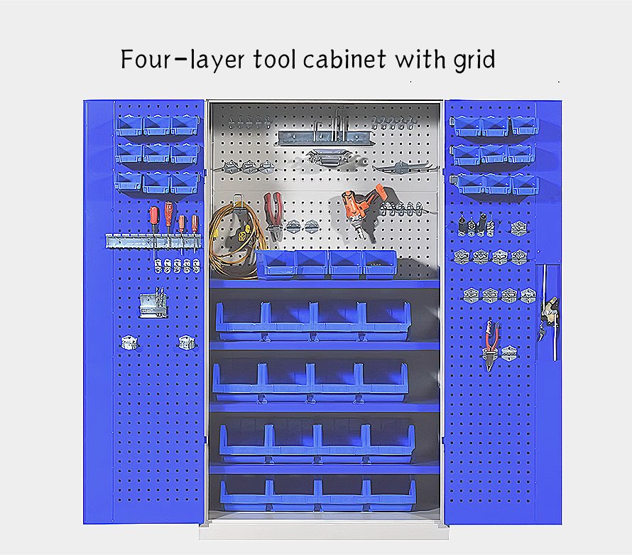 HN-GJ029 Heavy-Duty Industrial Tool Storage Cabinet with Integrated Pegboard and 4 Adjustable Shelves