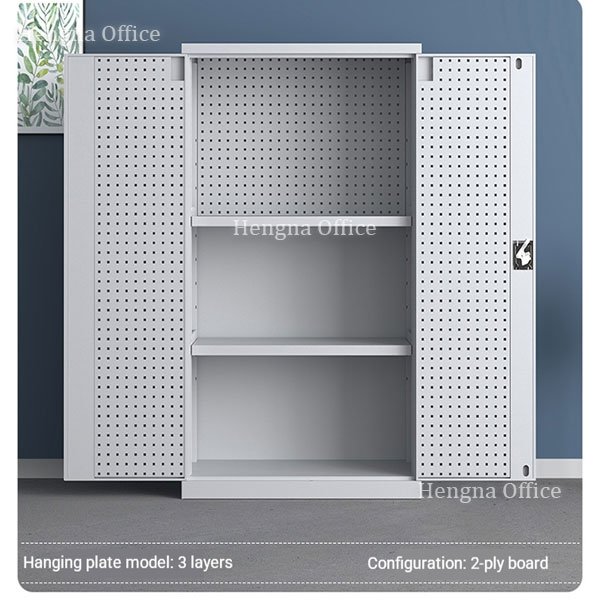 White Heavy Duty Metal Industrial Tool Cabinet with Pegboard Back and Doors - 71" x 39" x 20"