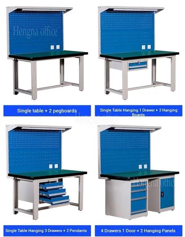 6mm steel plate workbench top on high-density fiberboard core, industrial gray powder-coated frame