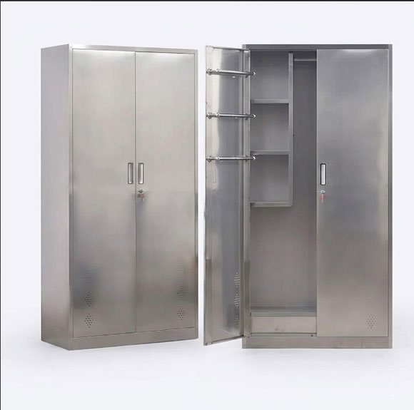 Hospital Cleaning Supply Cabinet — 304 Stainless Steel, 20×16×71 in, Drain and Lock