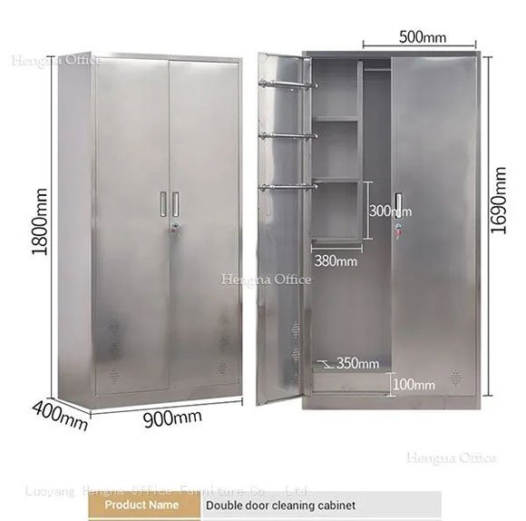 Lockable Janitor Cabinet — 201 SS, Double Door, W500×D400×H1800mm, Anti-Theft Key Lock